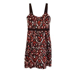 Milly New York Dress Original Ikat Printed Lined Red Black Sz 10 USA‎ Pockets